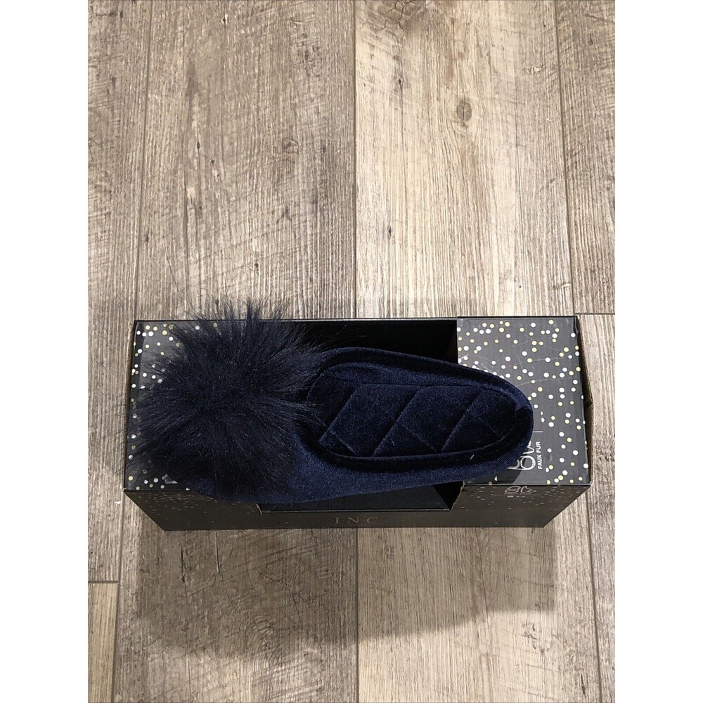 Women's INC International Concepts Fluffy Faux-Fur Scuff Deep Blue Slippers